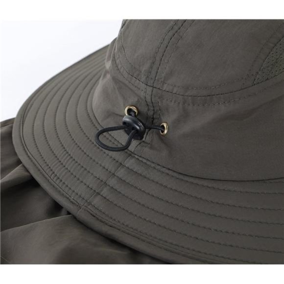 Mens UPF 50+ Sun Protection Cap Wide Brim Fishing Hat with Neck Flap Green - Picture 6 of 7